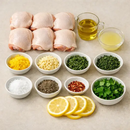 Ingredients for Lemon Herb Baked Chicken Thighs