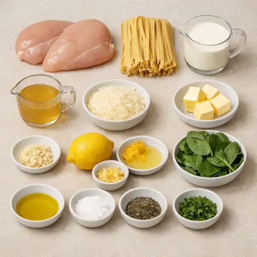 Ingredients for Lemon Herb Chicken Alfredo with Spinach Pasta