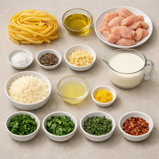 Ingredients for Lemon Herb Chicken Fettuccine Alfredo