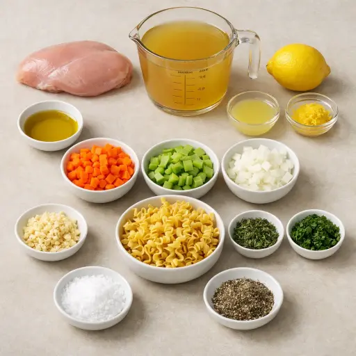 Ingredients for Lemon Herb Chicken Noodle Soup