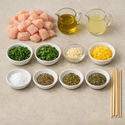 Ingredients for Lemon Herb Chicken Skewers