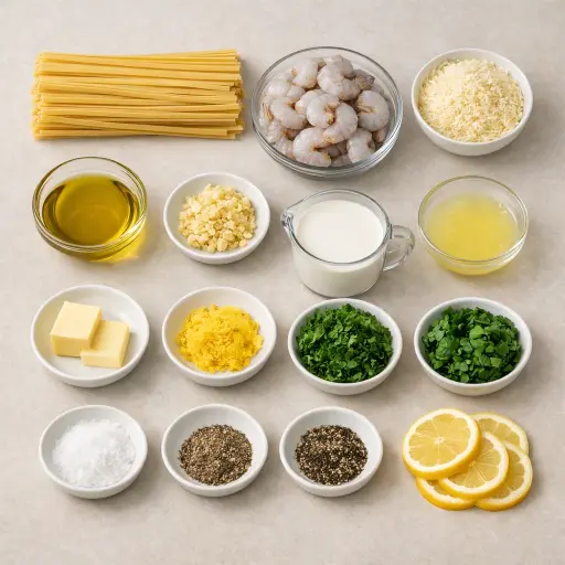 Ingredients for Lemon Herb Shrimp Fettuccine Alfredo