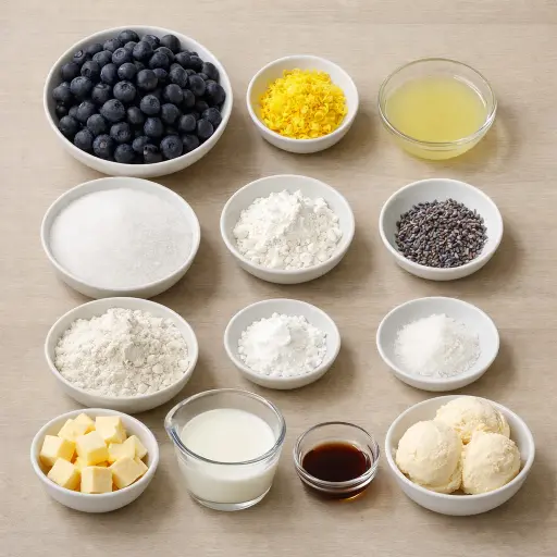 Ingredients for Lemon Lavender Blueberry Cobbler