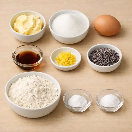Ingredients for Lemon Lavender Butter Cookies