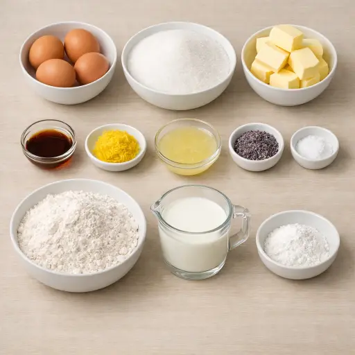 Ingredients for Lemon Lavender Pound Cake