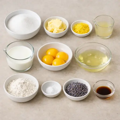 Ingredients for Lemon Lavender Pudding Cake