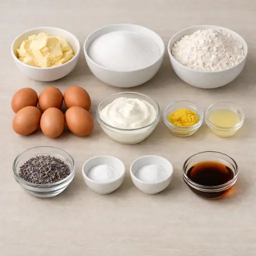 Ingredients for Lemon Lavender Sour Cream Pound Cake