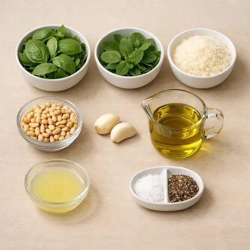 Ingredients for Lemon Mint Basil Pesto