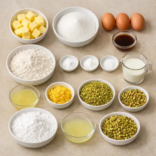 Ingredients for Lemon Pistachio Delight Cake