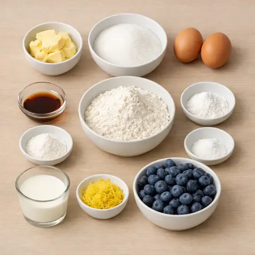 Ingredients for Lemon Zest Blueberry Muffins