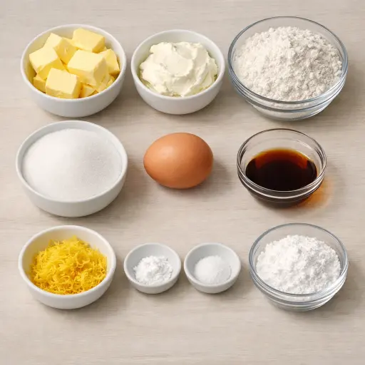 Ingredients for Lemon Zest Cream Cheese Cookies