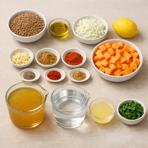 Ingredients for Lentil and Sweet Potato Soup