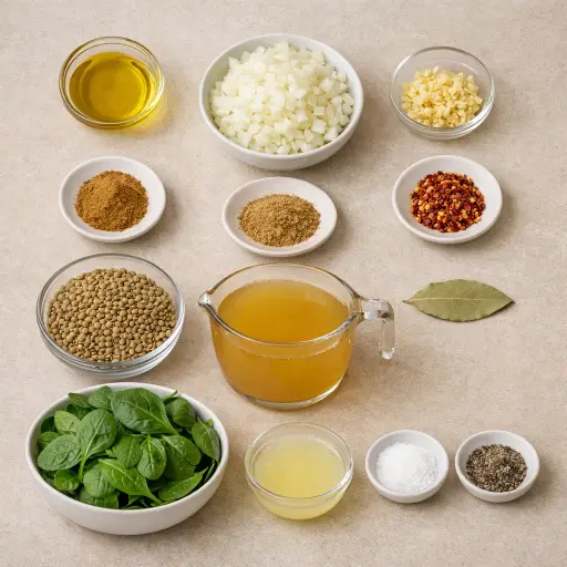 Ingredients for Lentil Soup with Spinach and Lemon