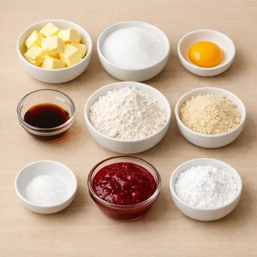 Ingredients for Linzer Cookies with Raspberry Filling