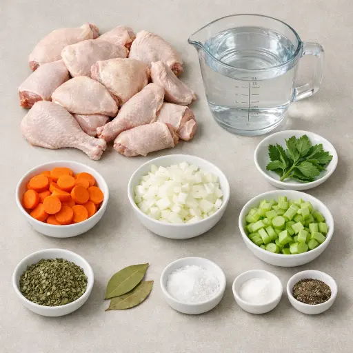 Ingredients for Lovage-Infused Chicken Soup