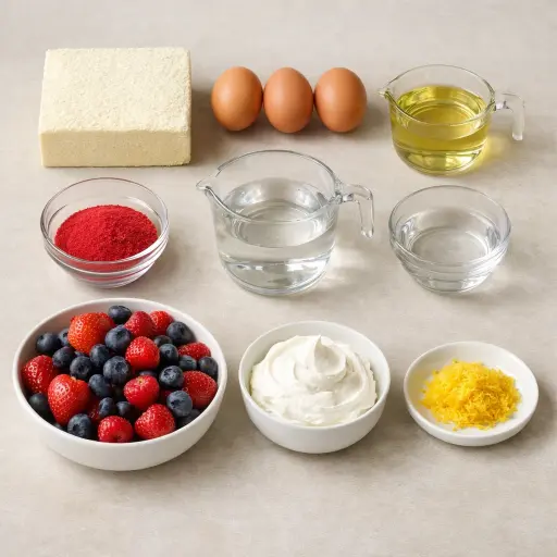 Ingredients for Luscious Lemon Berry Jello Cake