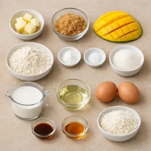 Ingredients for Mango Coconut Upside-Down Cake