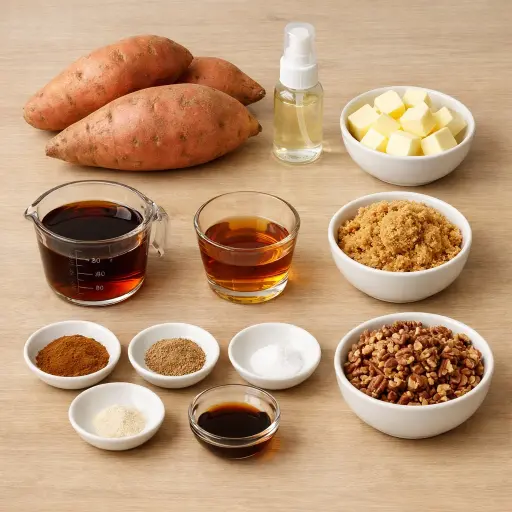Ingredients for Maple Bourbon Candied Sweet Potatoes