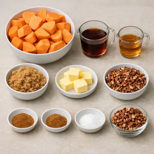Ingredients for Maple Bourbon Candied Yams