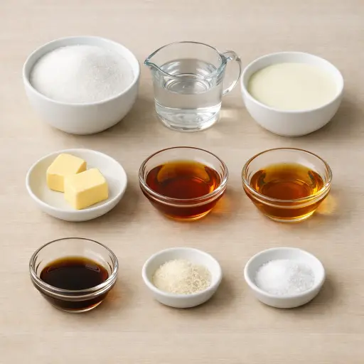 Ingredients for Maple Bourbon Caramel Sauce
