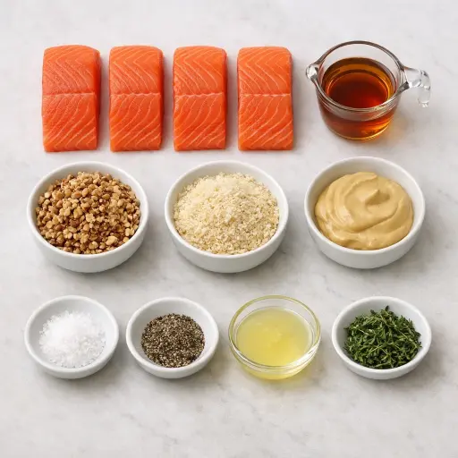Ingredients for Maple-Dijon Baked Salmon with Walnut Crust