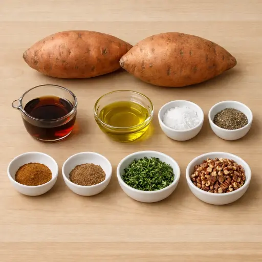 Ingredients for Maple Glazed Baked Sweet Potatoes
