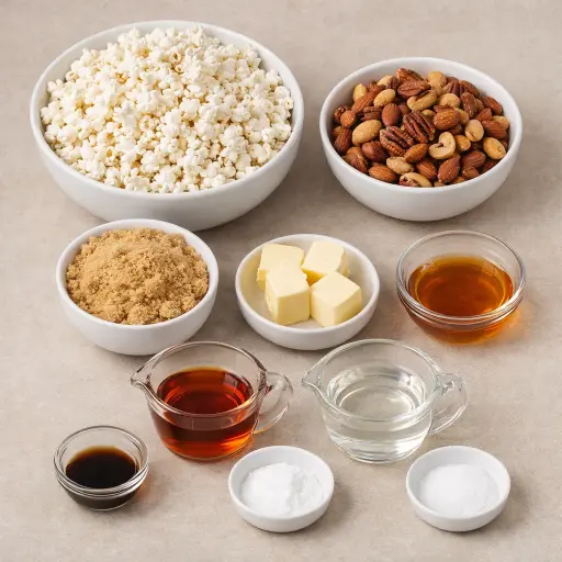 Ingredients for Maple Nut Caramel Corn