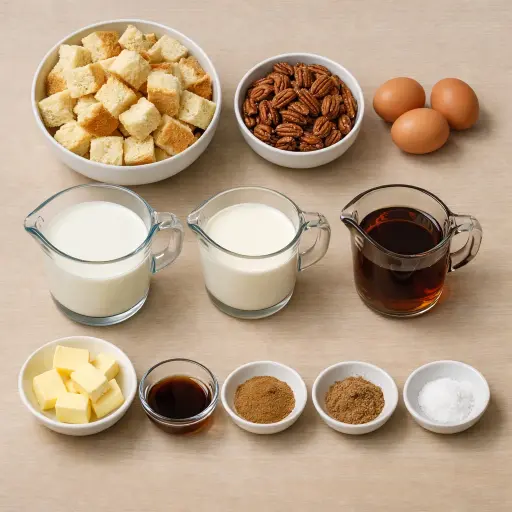 Ingredients for Maple Pecan Brioche Pudding