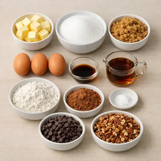 Ingredients for Maple Pecan Double Chocolate Brownies