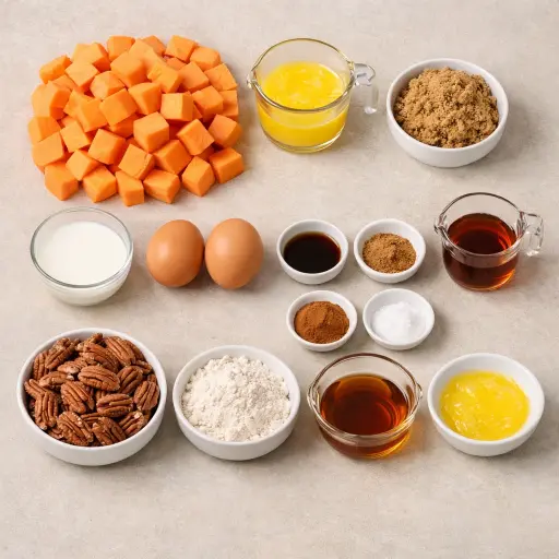 Ingredients for Maple Pecan Sweet Potato Casserole