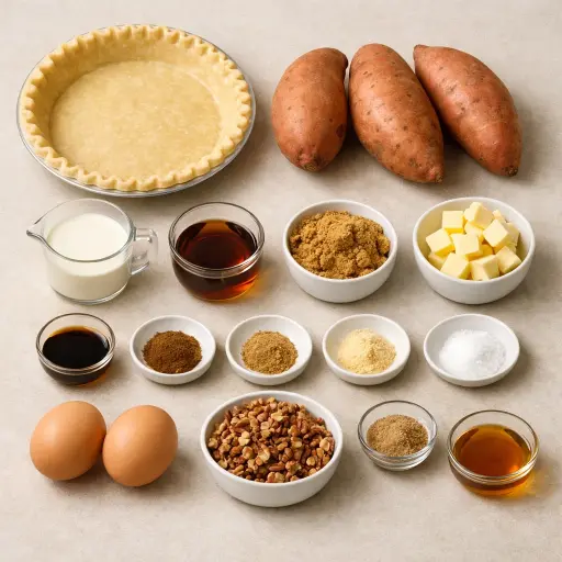 Ingredients for Maple Pecan Sweet Potato Pie