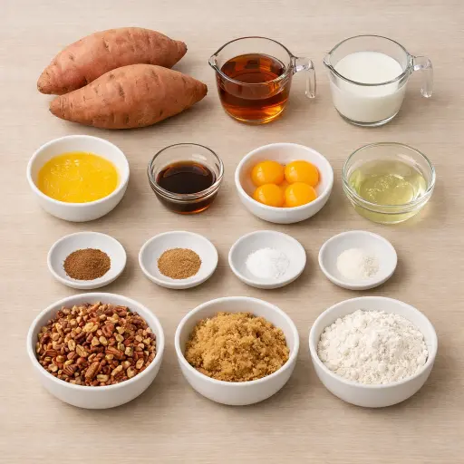 Ingredients for Maple Pecan Sweet Potato Souffle