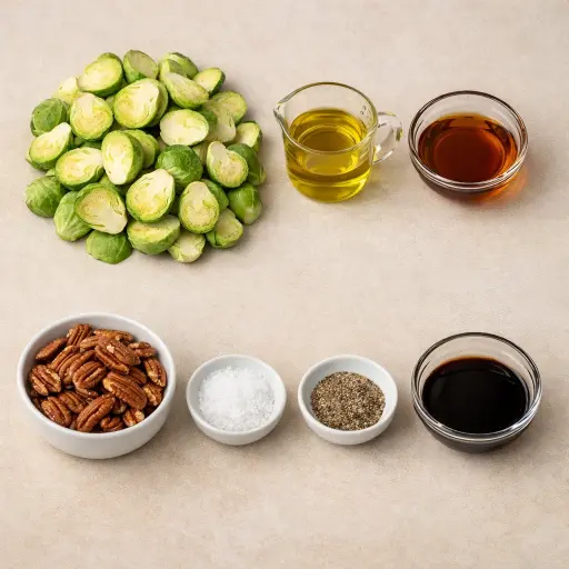 Ingredients for Maple Roasted Brussels Sprouts with Pecans