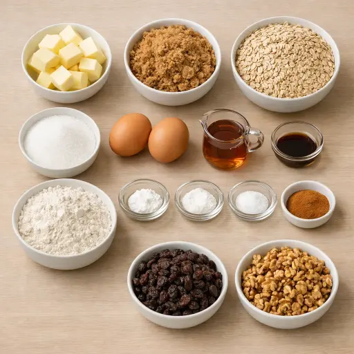 Ingredients for Maple Walnut Oatmeal Raisin Cookies