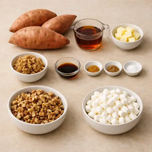 Ingredients for Maple Walnut Sweet Potato Casserole