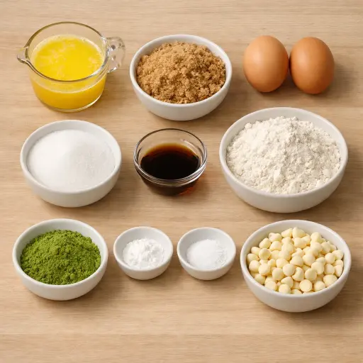 Ingredients for Matcha and White Chocolate Blondies