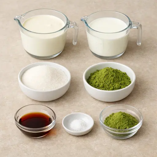 Ingredients for Matcha Green Tea Ice Cream