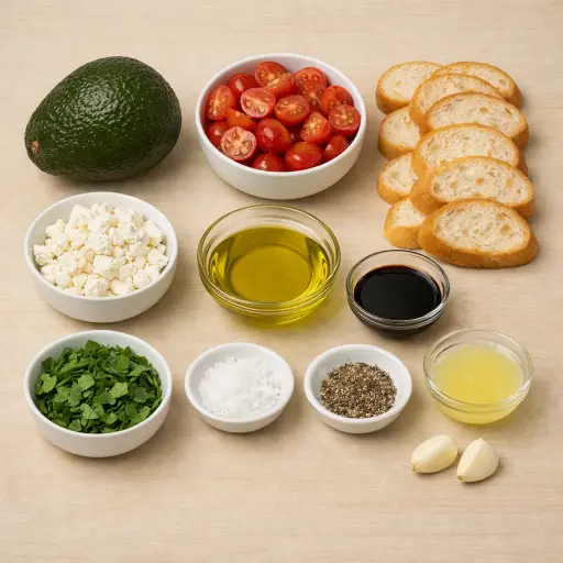 Ingredients for Mediterranean Avocado Bruschetta