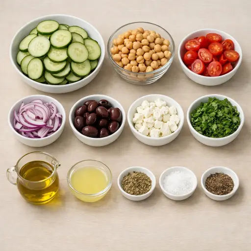 Ingredients for Mediterranean Cucumber Salad with Chickpeas