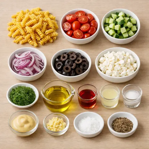 Ingredients for Mediterranean Delight Pasta Salad