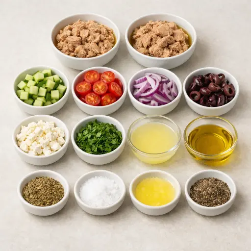 Ingredients for Mediterranean Delight Tuna Salad