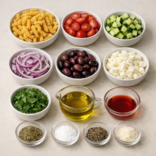 Ingredients for Mediterranean Dream Pasta Salad