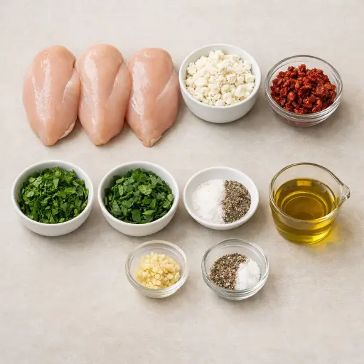 Ingredients for Mediterranean Feta and Herb Stuffed Chicken Breasts