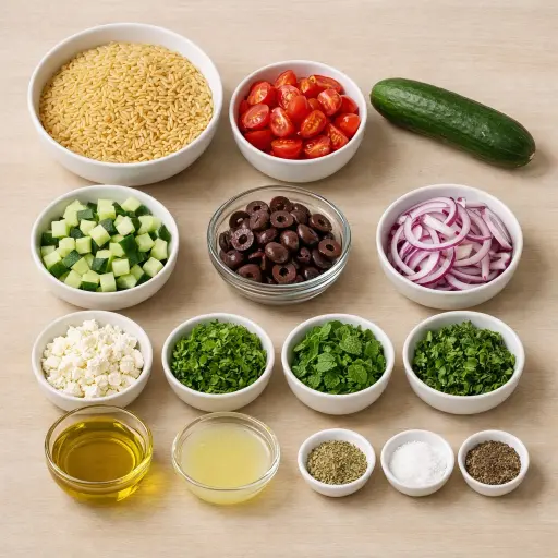 Ingredients for Mediterranean Orzo Pasta Salad