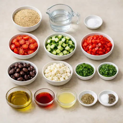 Ingredients for Mediterranean Quinoa Greek Salad