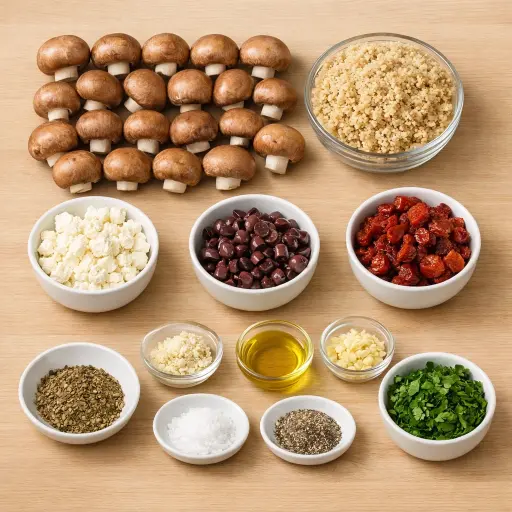 Ingredients for Mediterranean Quinoa Stuffed Mushrooms