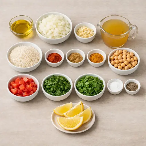Ingredients for Mediterranean Spanish Rice with Chickpeas