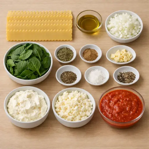 Ingredients for Mediterranean Spinach & Feta Lasagna