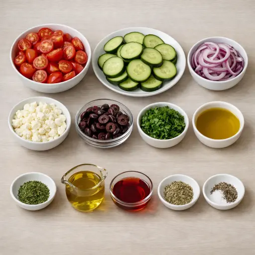 Ingredients for Mediterranean Tomato Cucumber Onion Salad with Feta
