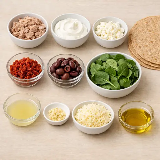Ingredients for Mediterranean Tuna Melt Wrap
